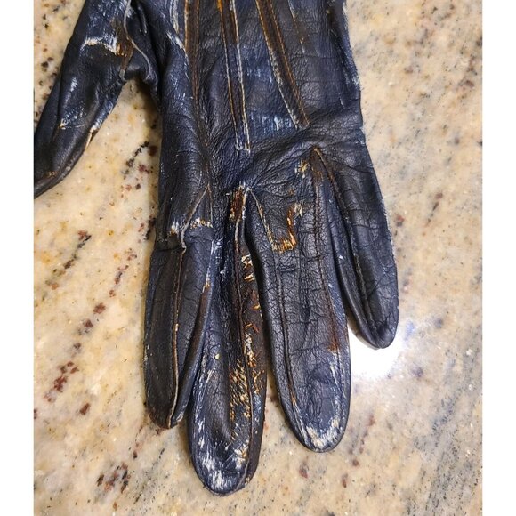 Vintage Women's Size S Blue Leather Gloves Horror Costume Thrashed Zombie War - Picture 4 of 11
